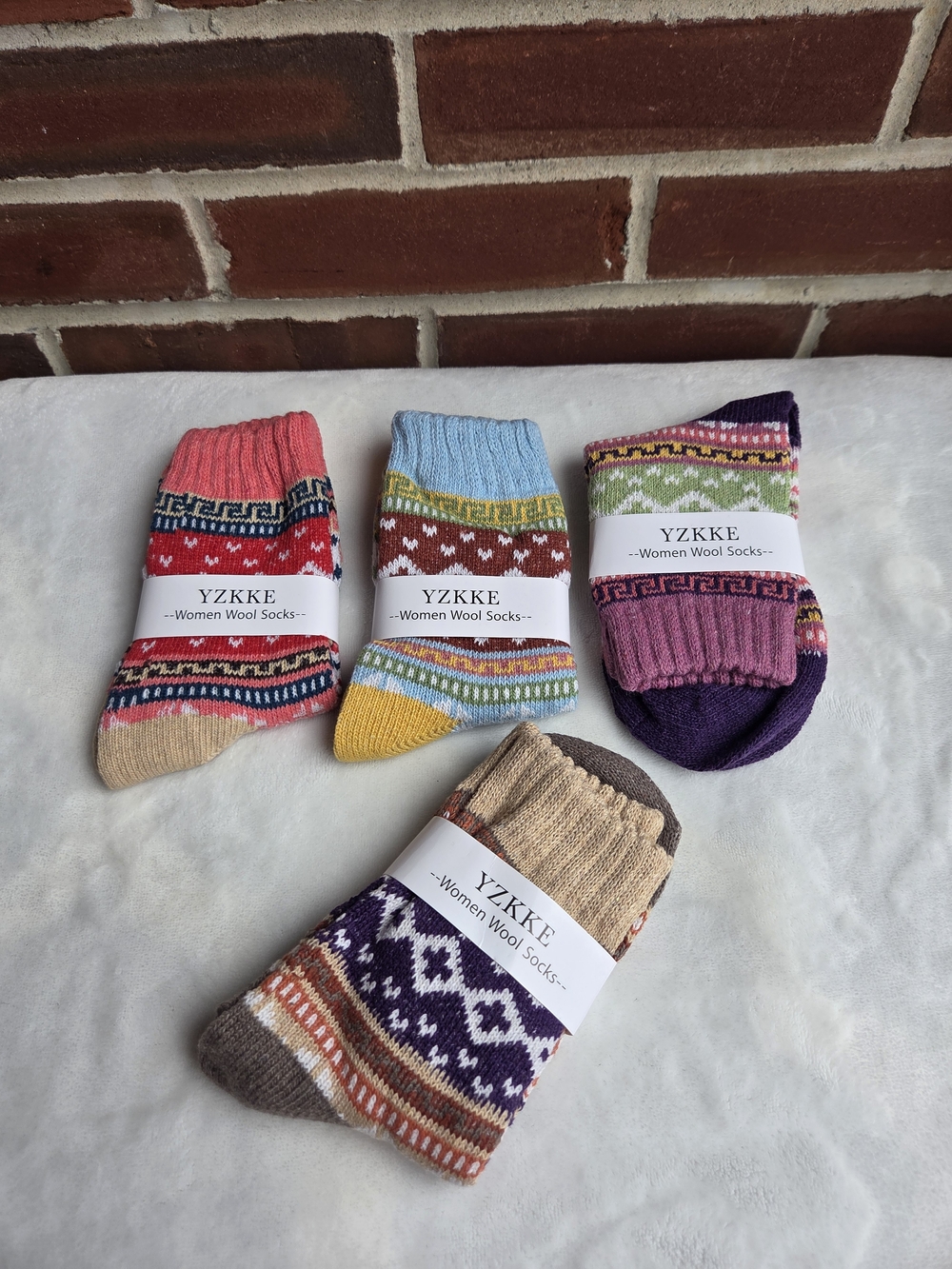 YZKKE Women Wool Blend Socks Size 5-9 Fair Isle Cozy 4 Pair Set New